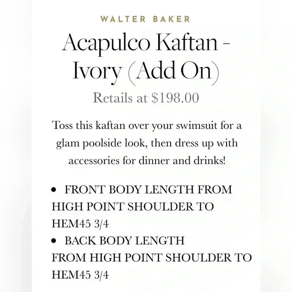 WALTER BAKER Acapulco Kaftan Cover Up in Ivory New With Tag - Picture 6 of 7